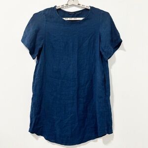 Cut Loose Linen Shift Dress Womens Size Large Navy Blue Short Sleeve Lagenlook